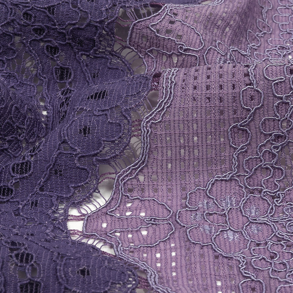 Corded Lace - Lilac and Dusty Purple Two-Tone All-Over Scallops Detail