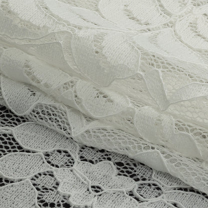 Stretch Re-Embroidered Corded Lace - Bright White Floral Folded
