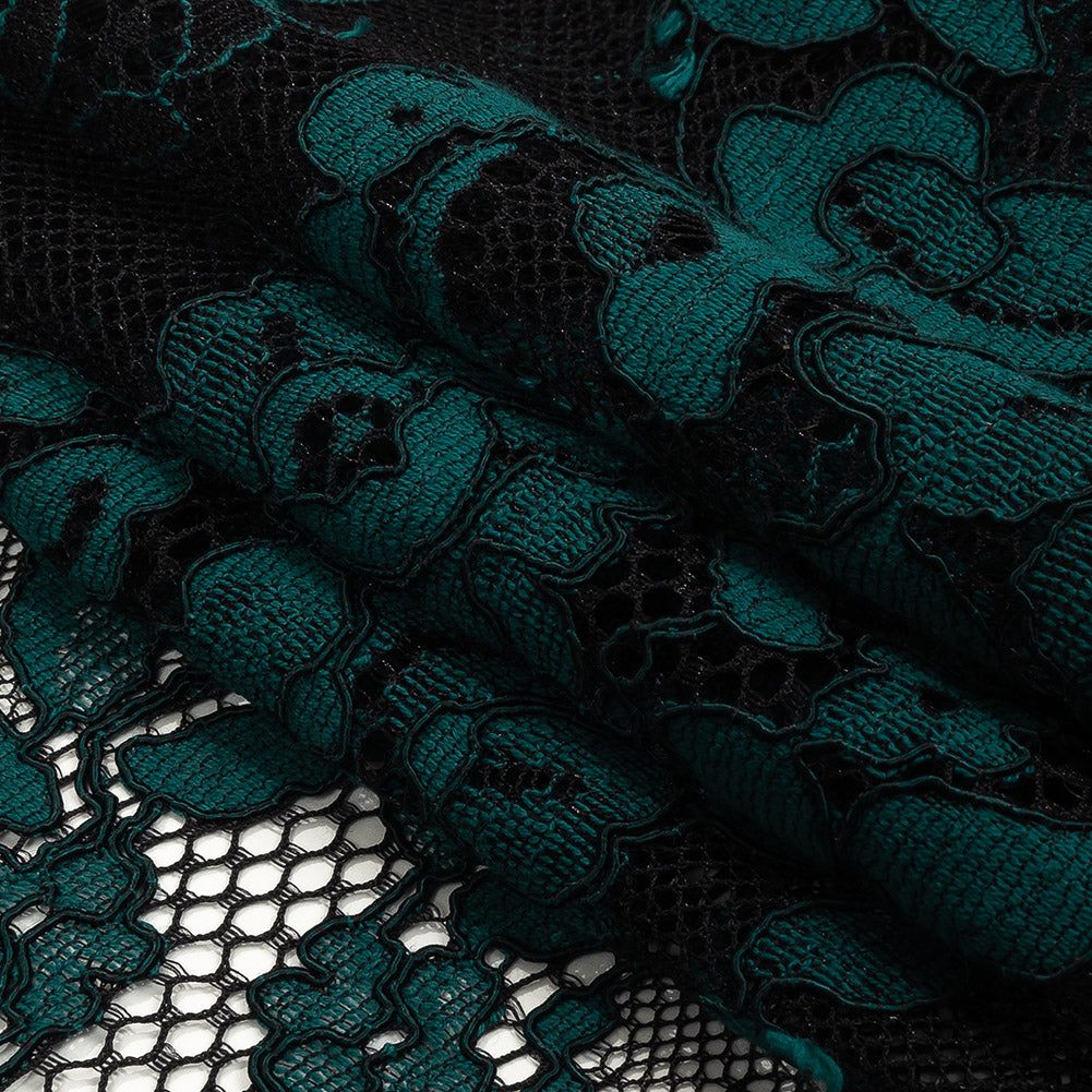 Corded Lace Panel - Teal and Black Floral Folded
