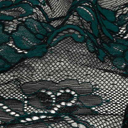 Corded Lace Panel - Teal and Black Floral Detail