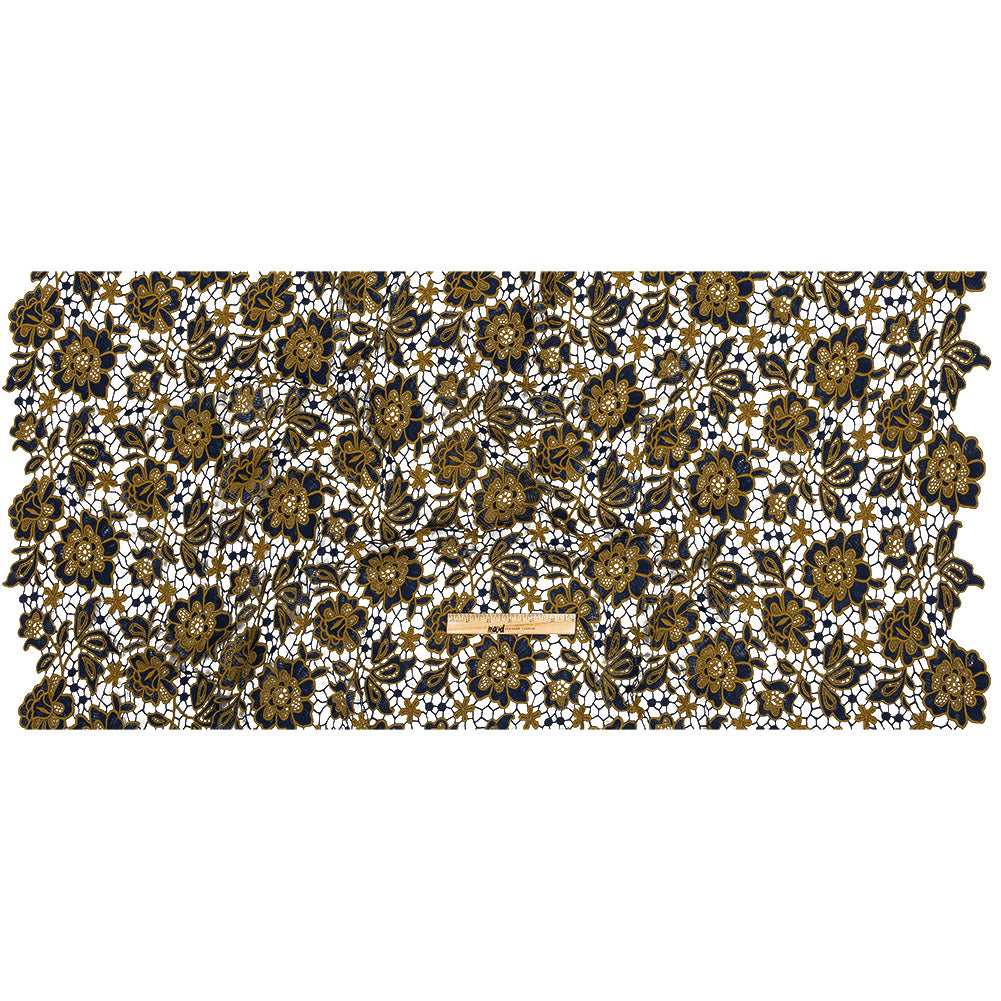Guipure Lace with Finished Edges - Mustard and Royal Blue Two-Tone Floral Full