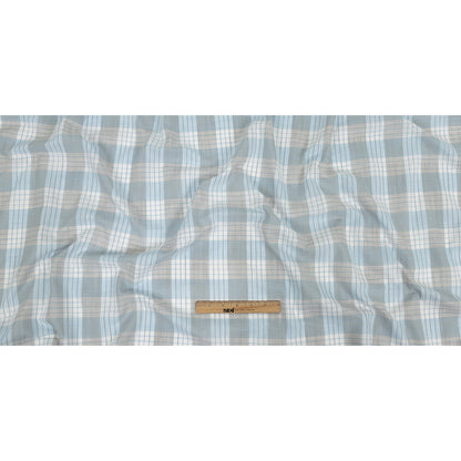 Baby Blue and Beige Plaid Slubbed Gauzy Organic Cotton Woven Full