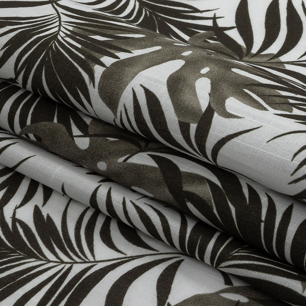 Slubbed Organic Cotton Woven - Major Brown Tropical Leaves - Santos Collection Folded