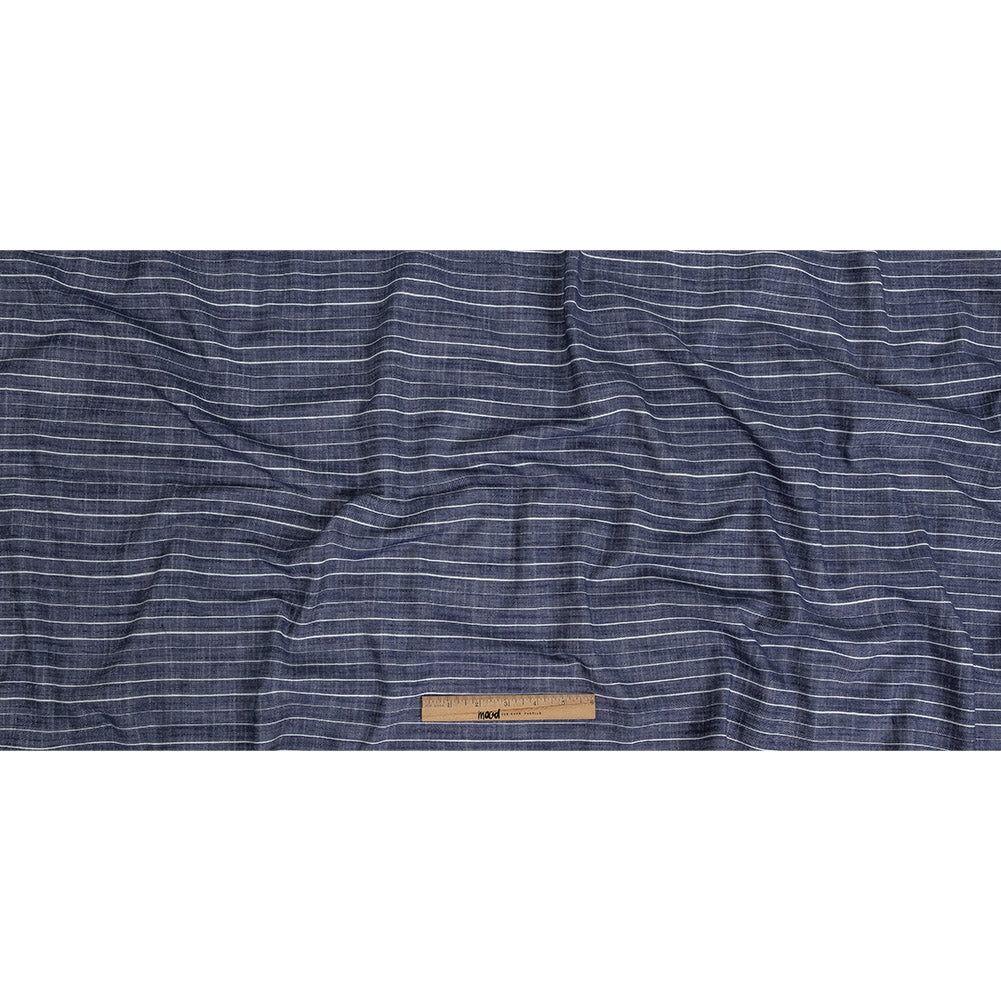 Navy and White Striped Organic Cotton Dobby Folded