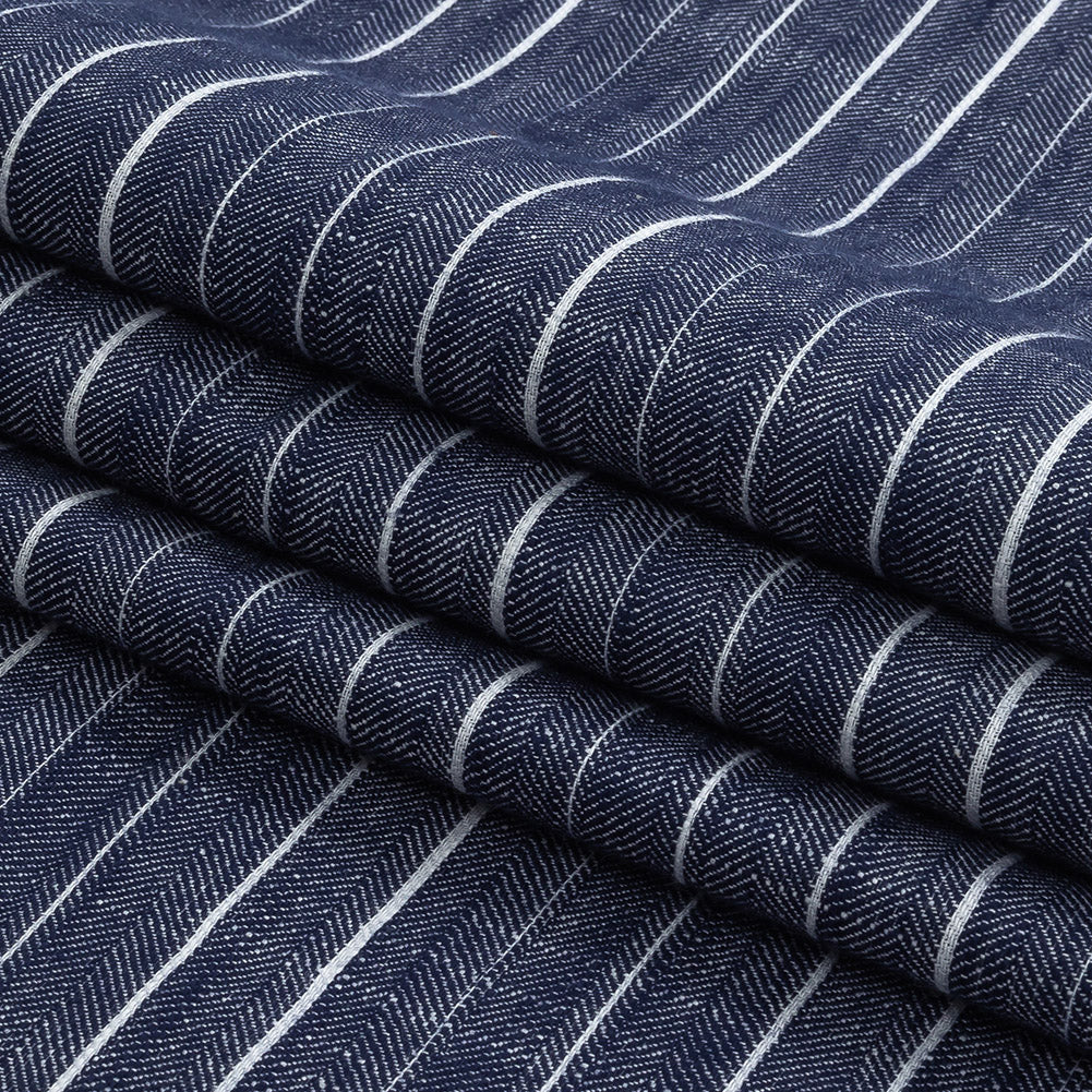 Navy and White Striped Organic Cotton Dobby Detail