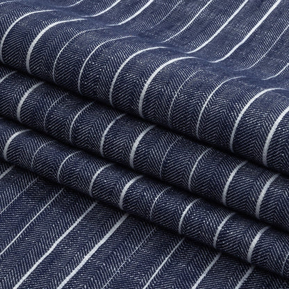 Navy and White Striped Organic Cotton Dobby Detail
