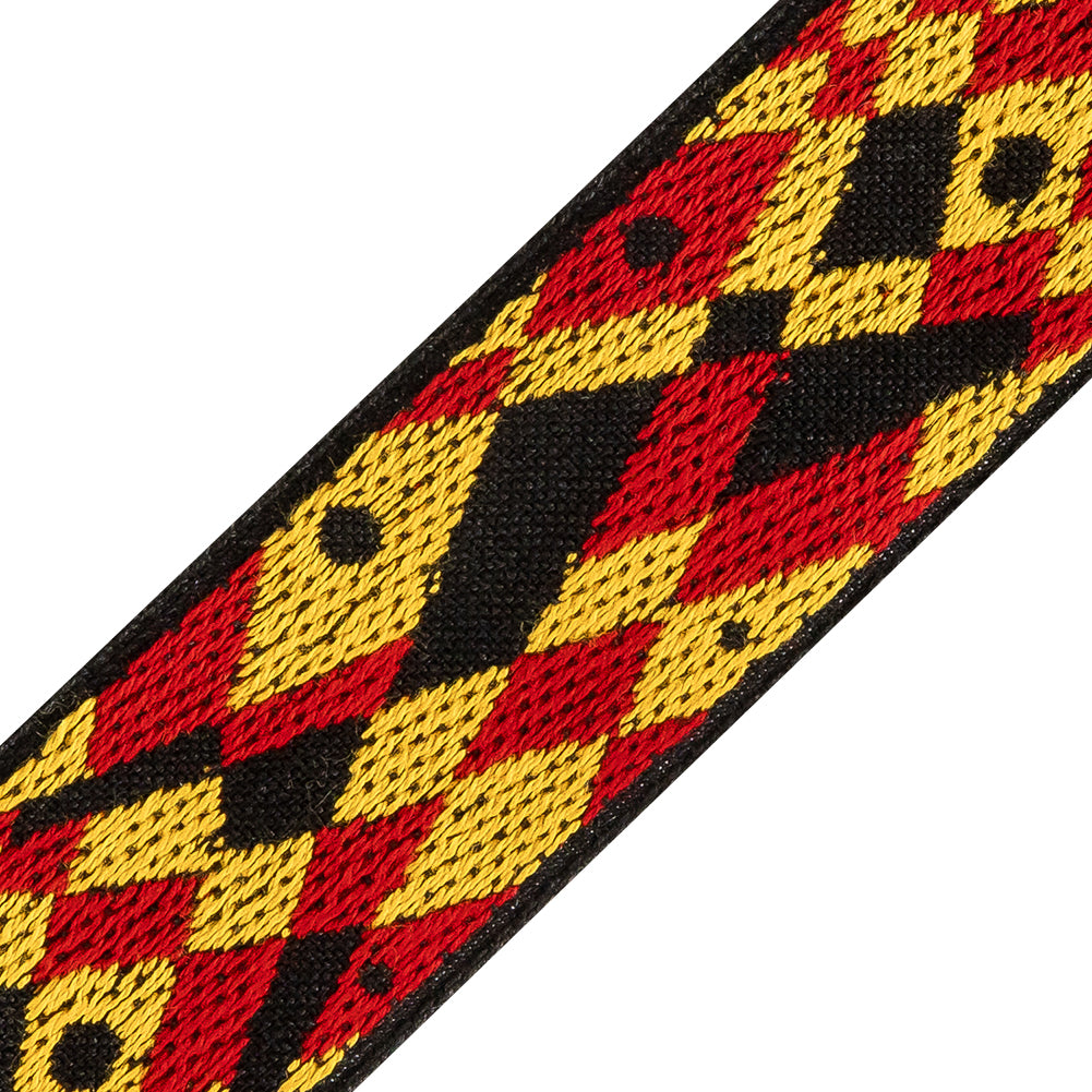 Black, Red, and Yellow Geometric Jacquard Ribbon - 1.5" Detail