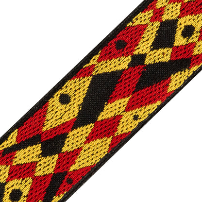 Black, Red, and Yellow Geometric Jacquard Ribbon - 1.5" Detail