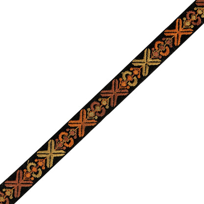 Ochre and Orange Embroidered Black Velvet Ribbon - 1.125"