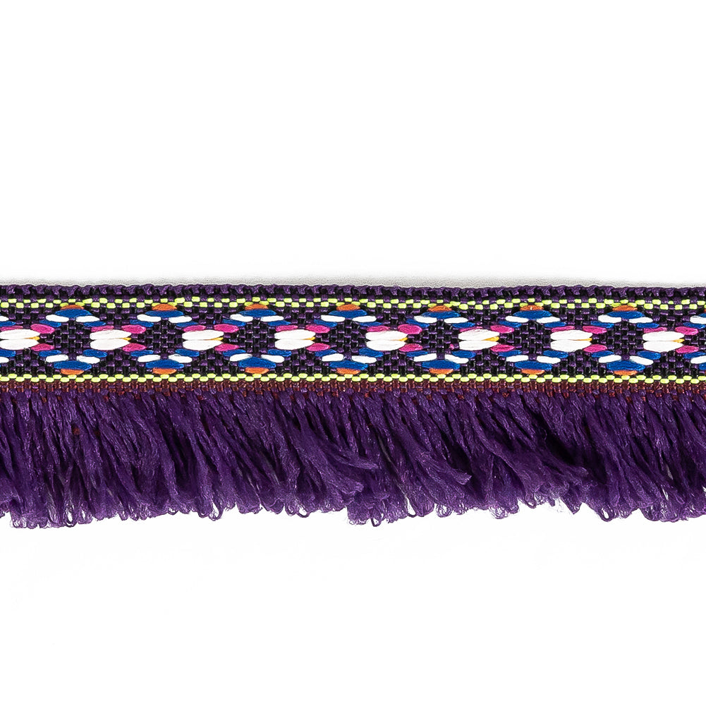 Multicolored and Imperial Purple Tribal Brushed Fringe Trim - 1.125" Detail