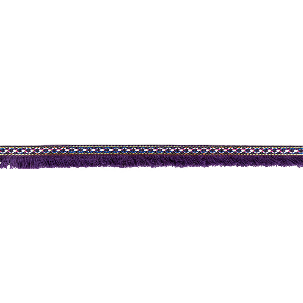 Multicolored and Imperial Purple Tribal Brushed Fringe Trim - 1.125"