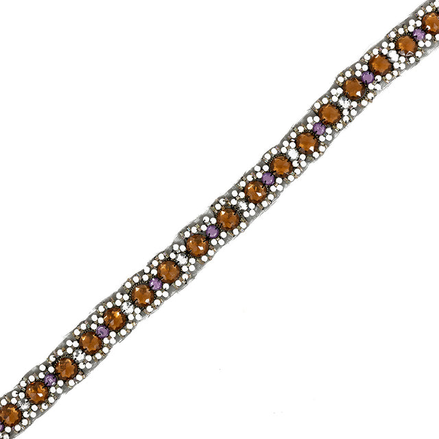 Amber, Amethyst and Off-White Floral Iron-on Beaded Trim