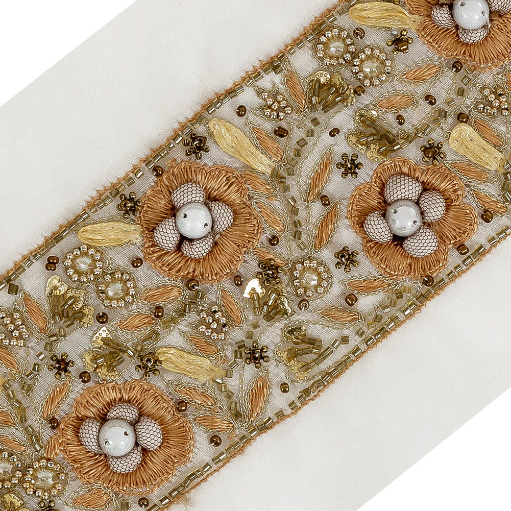 Harvest and Marigold Fancy Beaded Floral Trim on Fine Mesh Detail