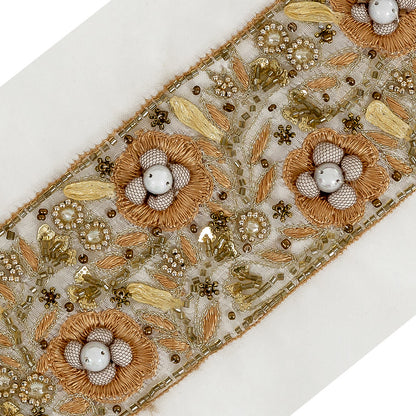 Harvest and Marigold Fancy Beaded Floral Trim on Fine Mesh Detail