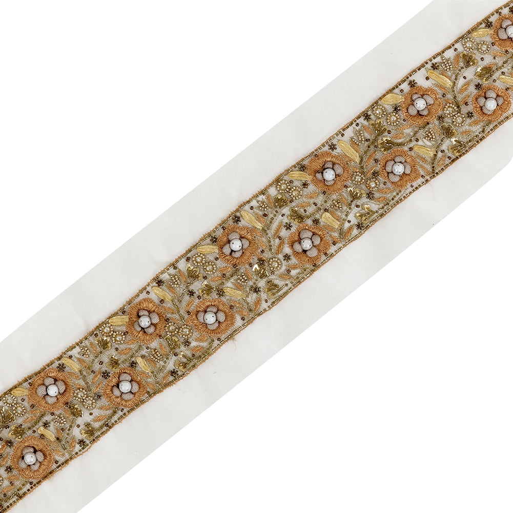 Harvest and Marigold Fancy Beaded Floral Trim on Fine Mesh