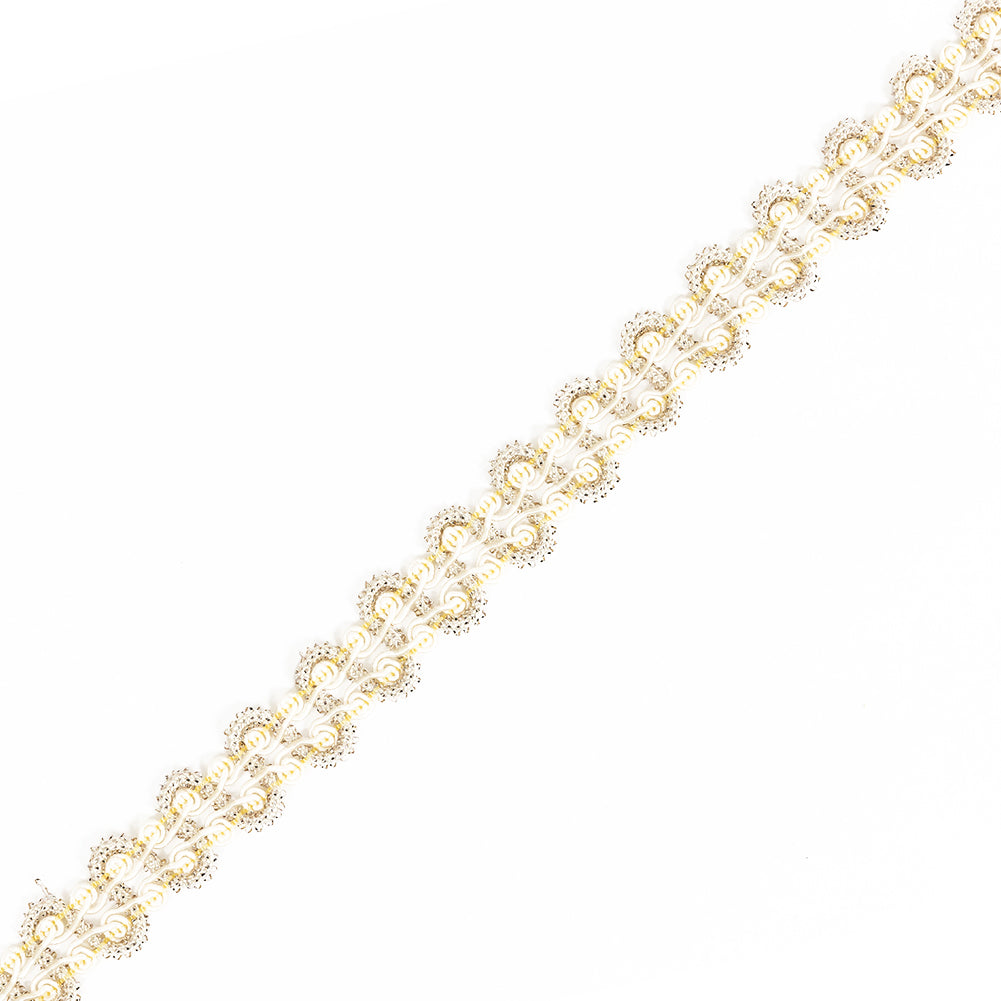 Lustrous Ivory, Champagne and Yellow Metallic Gimp Braided Trim