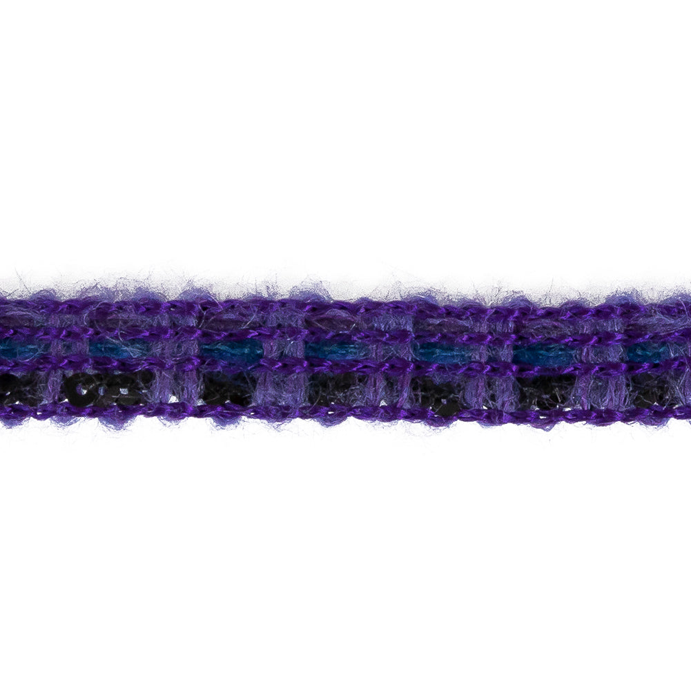 Purple, Black and Blue Sequins Boucle Trim - 0.5" Detail