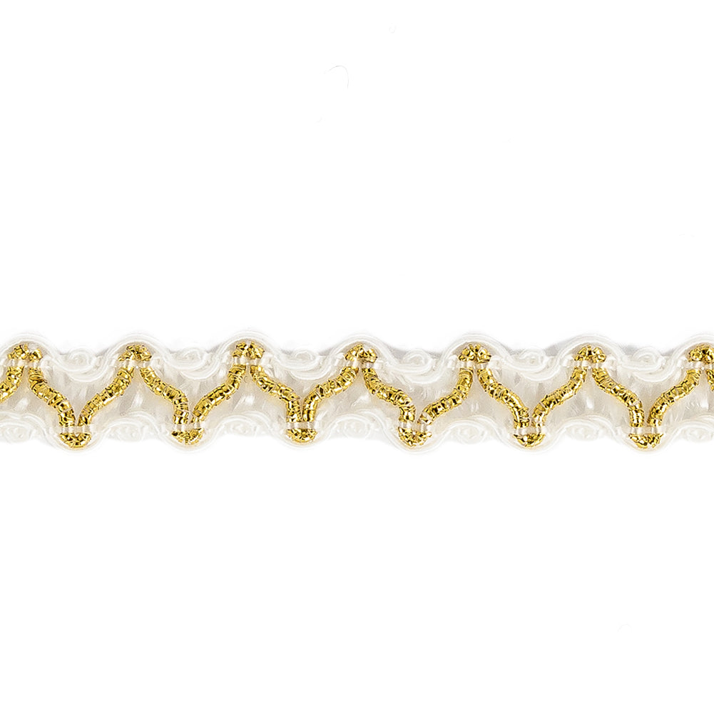 White and Metallic Gold Gimp Braided Trim - 0.375" Detail
