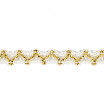 White and Metallic Gold Gimp Braided Trim - 0.375" Detail