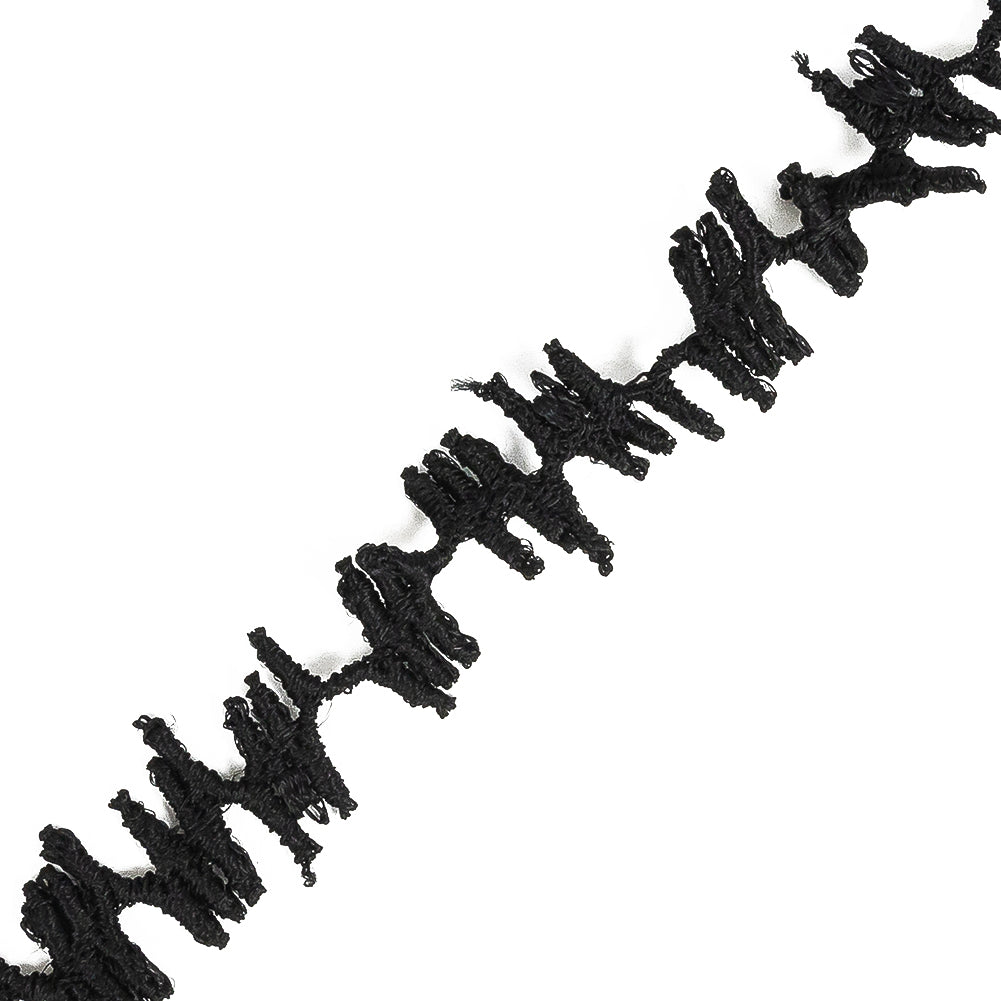Black Heartbeat Schiffli Lace Trimming - 0.625" Detail