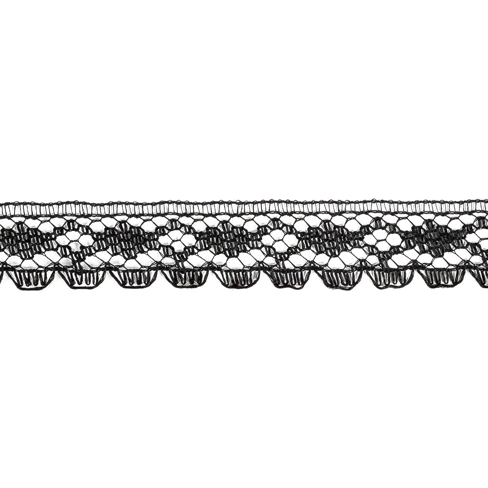 Black Fine Floral Scalloped-Edge Lace Trim - 0.5" Detail