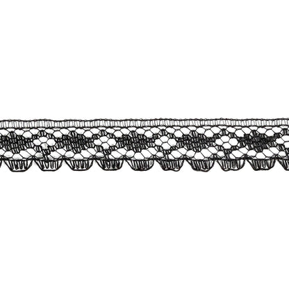Black Fine Floral Scalloped-Edge Lace Trim - 0.5" Detail