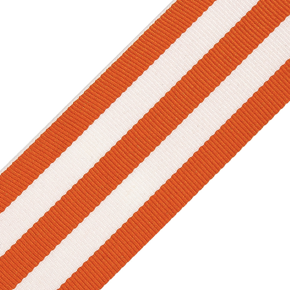 Orange and White Awning Stripes Ribbed Woven Ribbon - 1.5" Detail