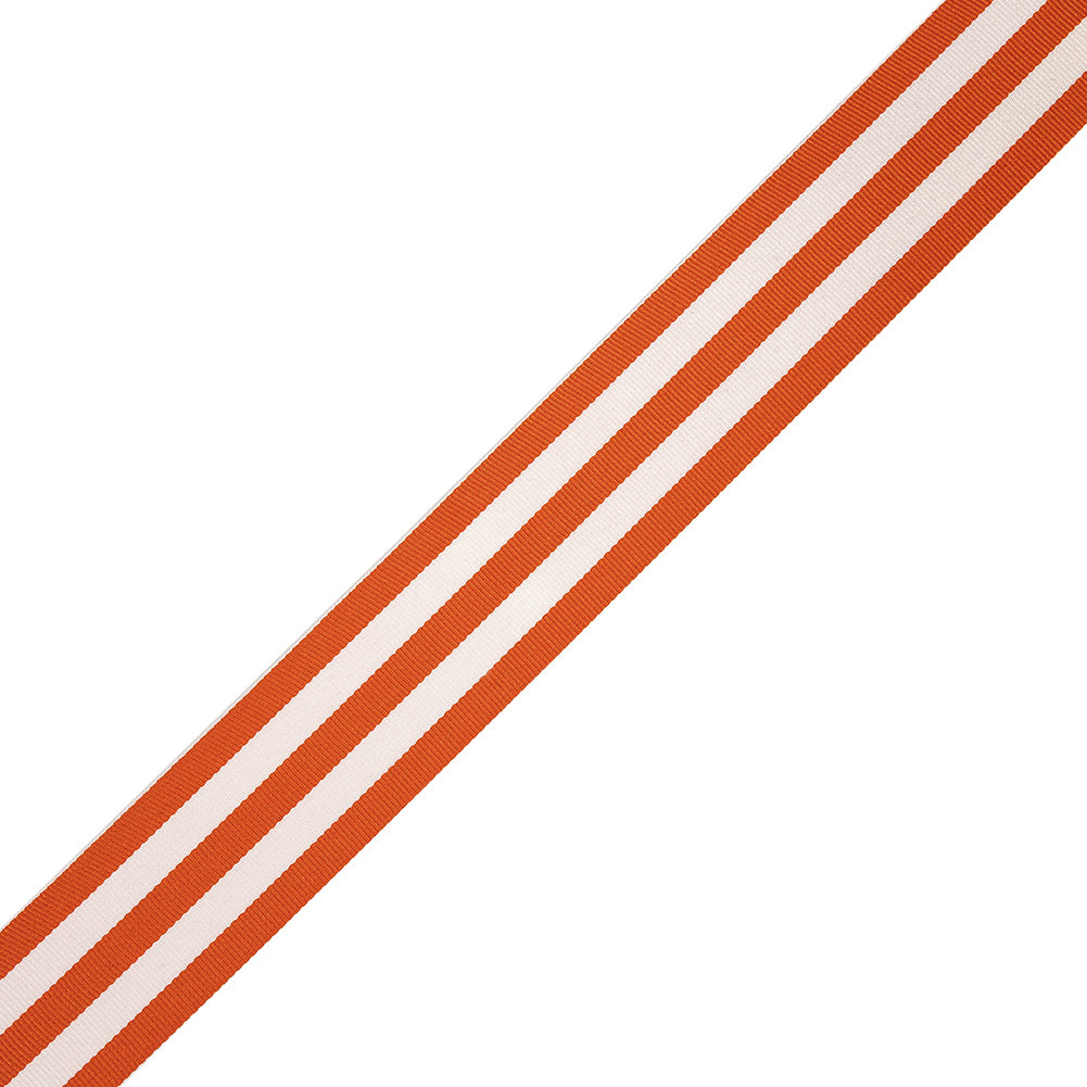 Orange and White Awning Stripes Ribbed Woven Ribbon - 1.5"