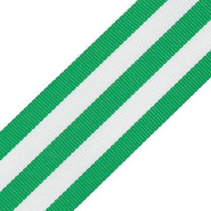 Fern Green and White Awning Stripes Ribbed Woven Ribbon - 1.5" Detail