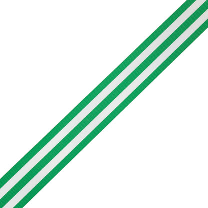 Fern Green and White Awning Stripes Ribbed Woven Ribbon - 1.5"