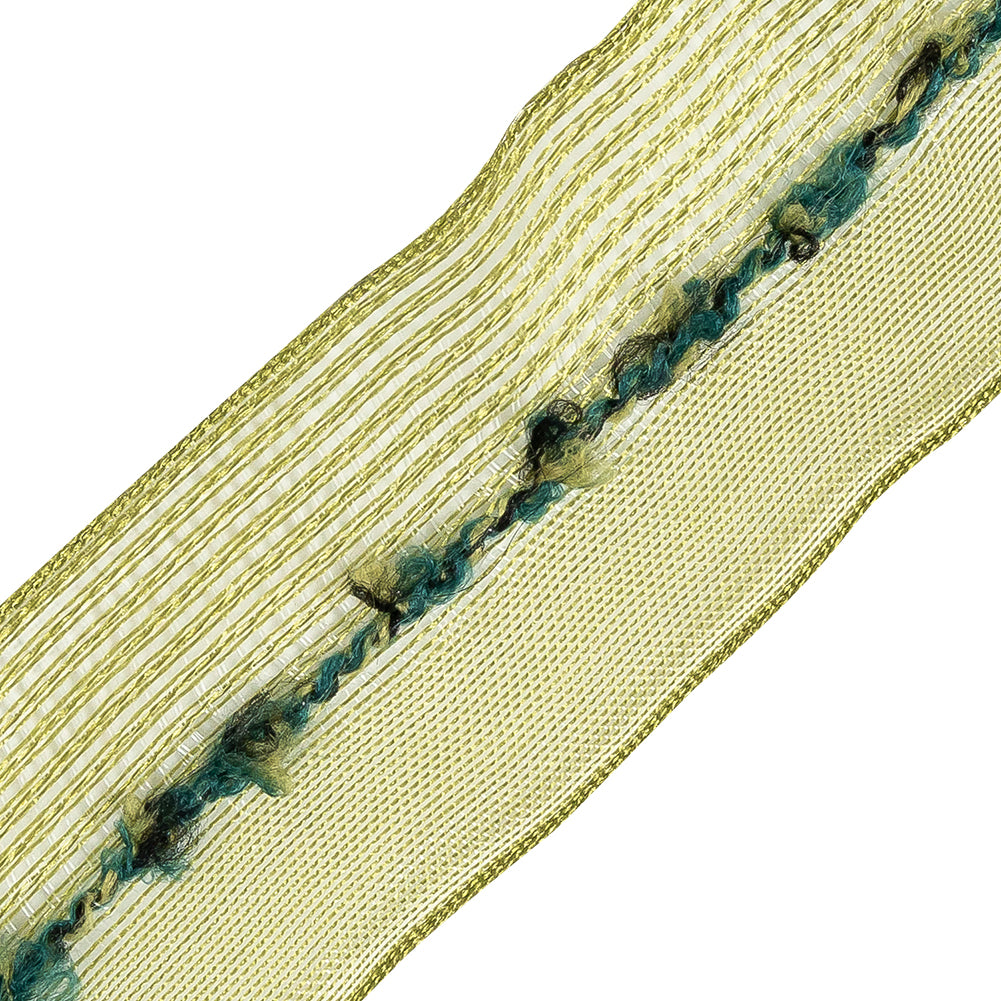 Olive and Hunter Green Boucle Wired Organza Ribbon - 1.5" Detail