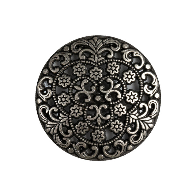 Gunmetal Floral Cast Metal Shank Back Button - 40L/25.5mm