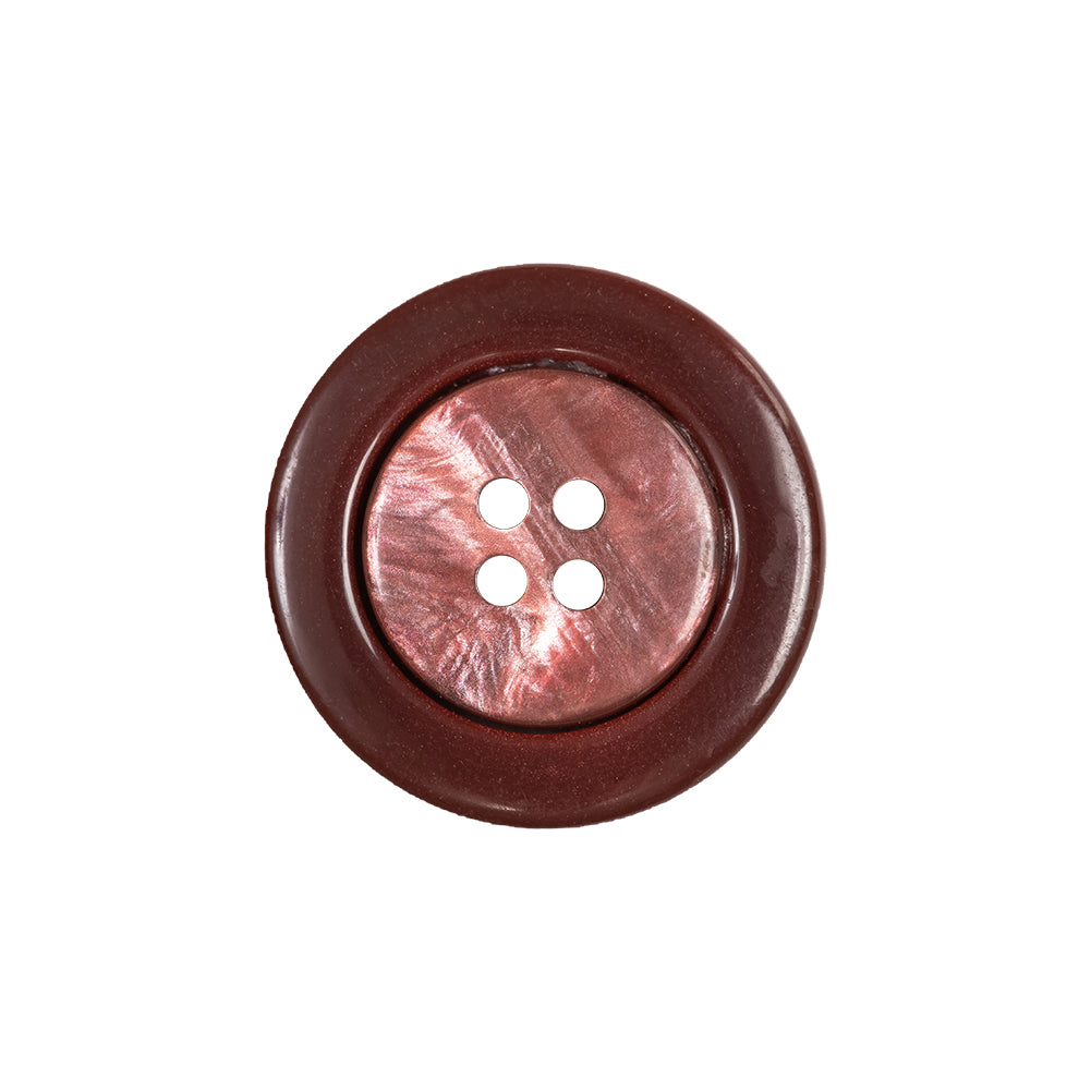 Russet Iridescent Marbled 4-Hole Set-in Button with Burgundy Rim - 33L/21mm
