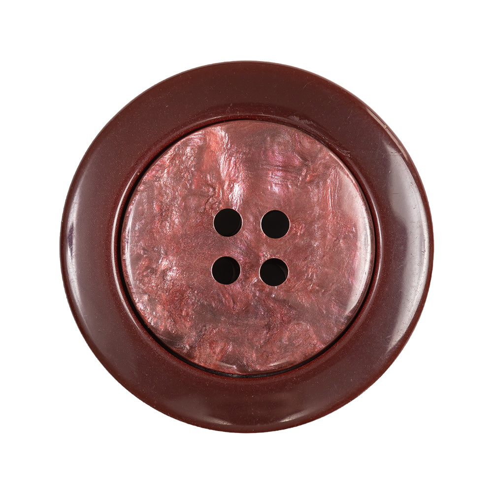 Russet Iridescent Marbled 4-Hole Set-in Button with Burgundy Rim - 55L/35mm