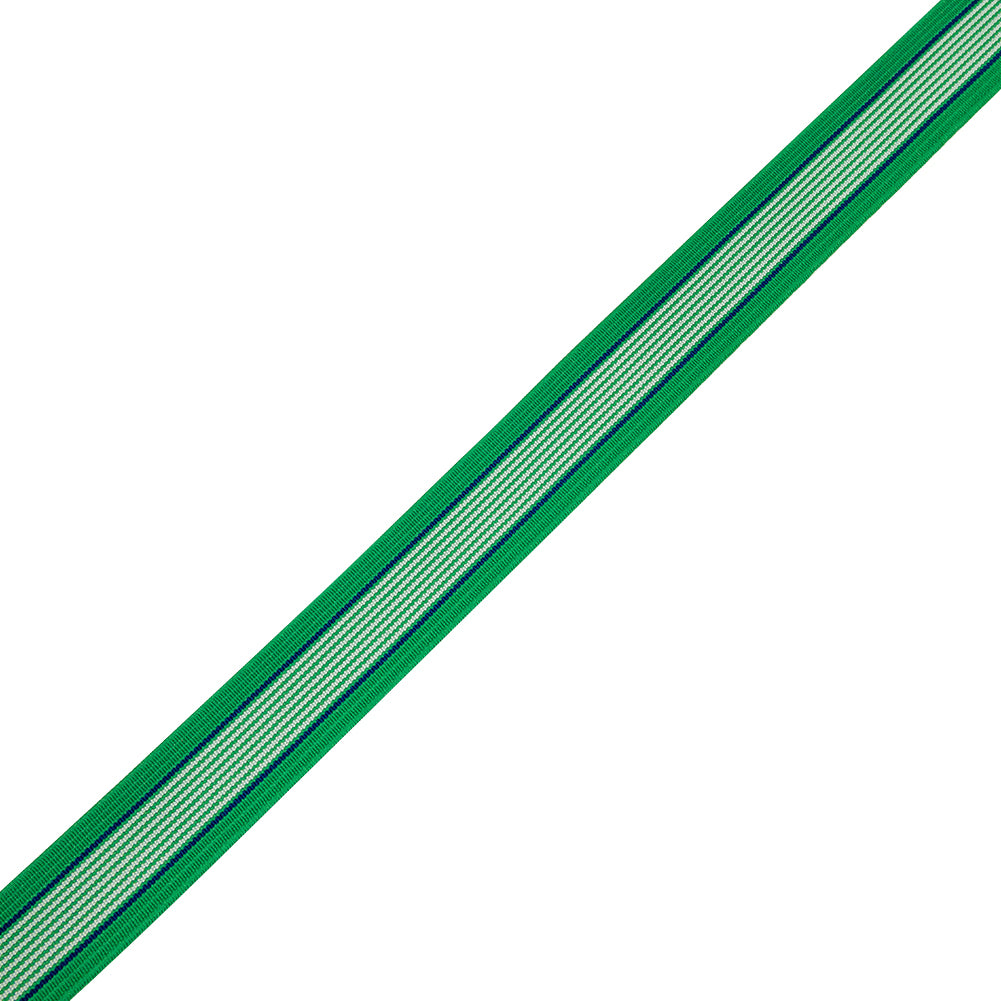 Frosty Green, White and Limoges Striped Elastic - 1"