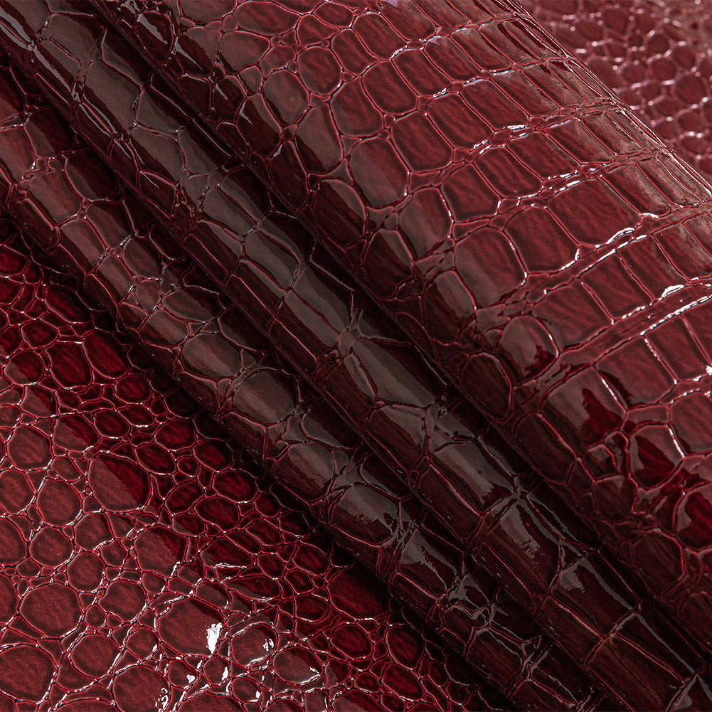 Faux Crocodile Patent Leather - Burgundy - Brisbane Collection