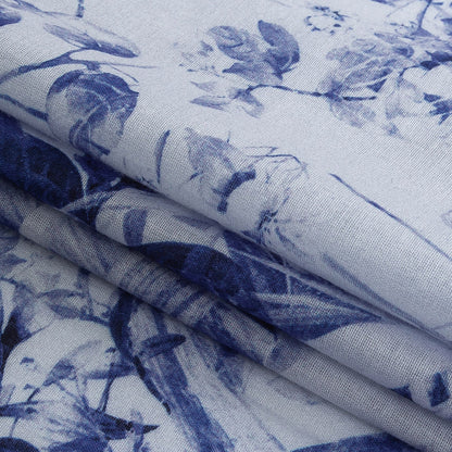 Voile de algodón egipcio orgánico mercerizado - Oasis tropical azul galaxia y blanco - Colección Toulouse