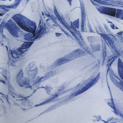 Voile de algodón egipcio orgánico mercerizado - Oasis tropical azul galaxia y blanco - Colección Toulouse