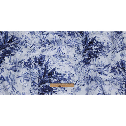 Voile de algodón egipcio orgánico mercerizado - Oasis tropical azul galaxia y blanco - Colección Toulouse