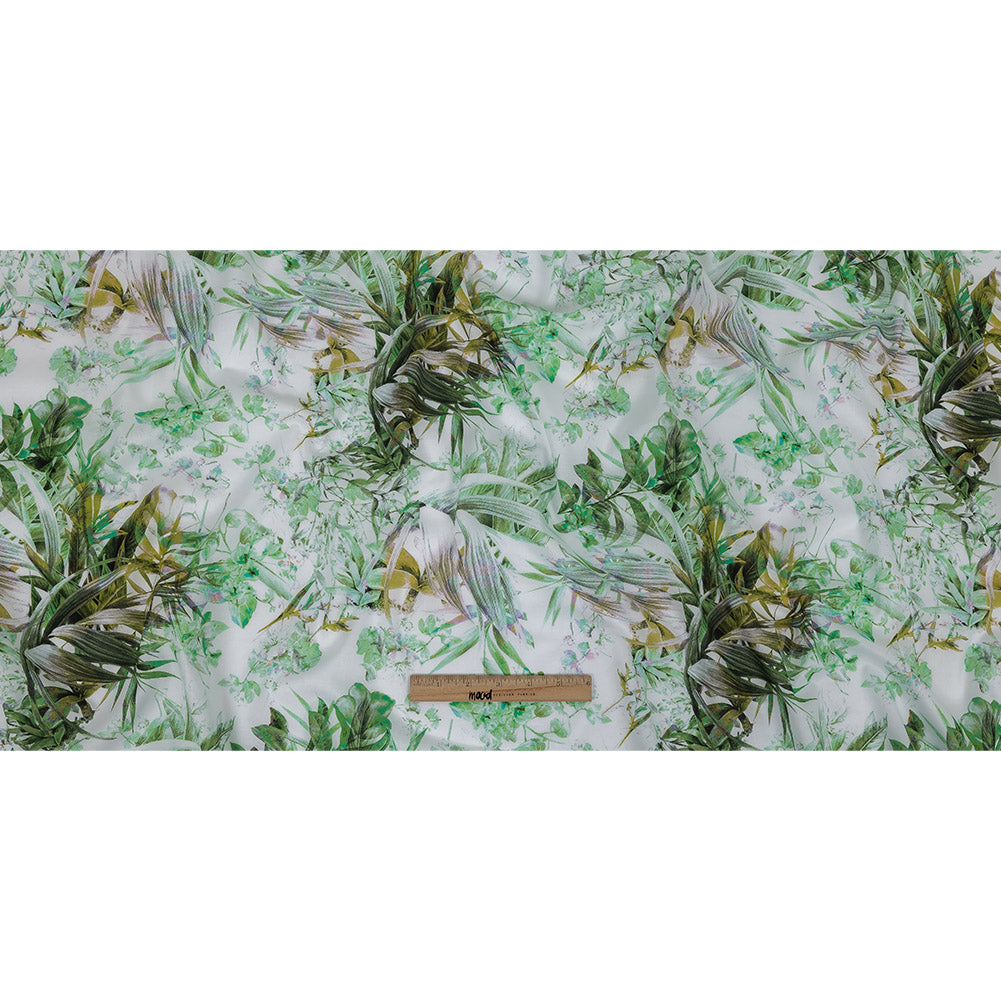 Mercerized Organic Egyptian Cotton Voile - Green and Yellow Tropical Oasis - Toulouse Collection