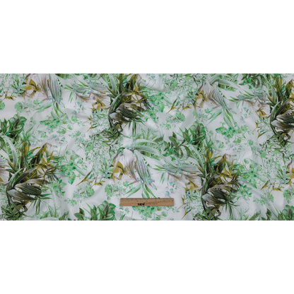 Mercerized Organic Egyptian Cotton Voile - Green and Yellow Tropical Oasis - Toulouse Collection