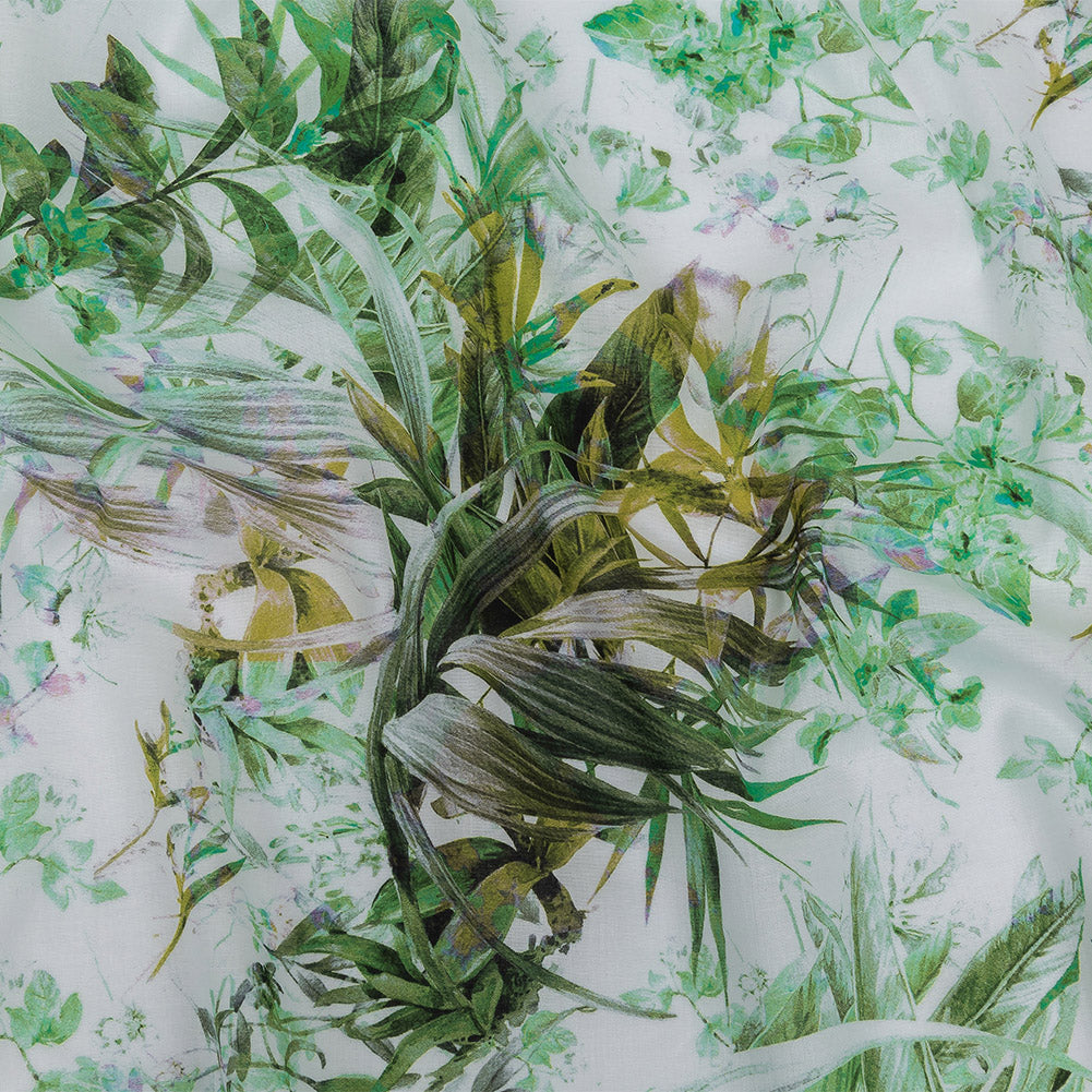 Mercerized Organic Egyptian Cotton Voile - Green and Yellow Tropical Oasis - Toulouse Collection