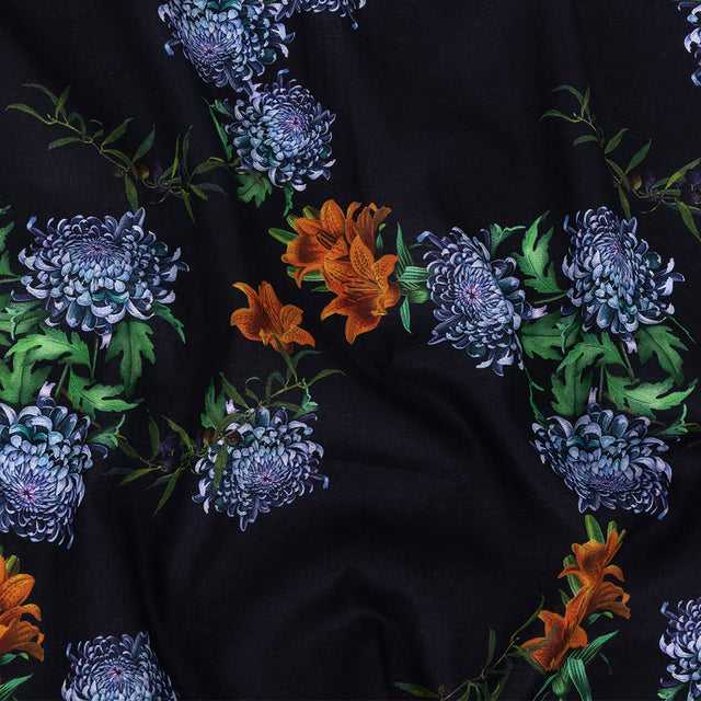 Mercerized Organic Egyptian Cotton Voile - Tiger Lilies and Chrysanthemums - Toulouse Collection