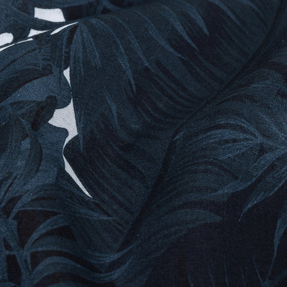 Mercerized Organic Egyptian Cotton Voile - Lyons Blue Tropical Leaves - Toulouse Collection