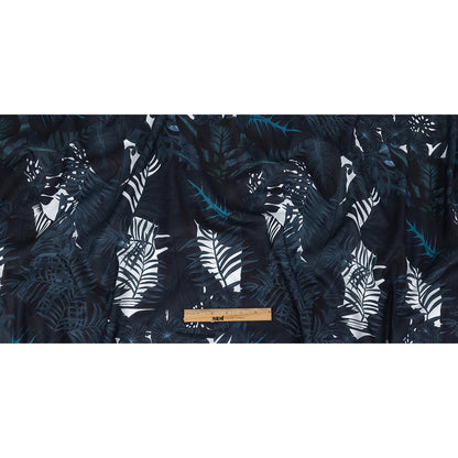 Mercerized Organic Egyptian Cotton Voile - Lyons Blue Tropical Leaves - Toulouse Collection
