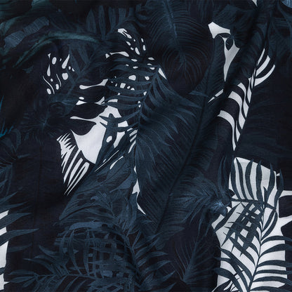 Mercerized Organic Egyptian Cotton Voile - Lyons Blue Tropical Leaves - Toulouse Collection