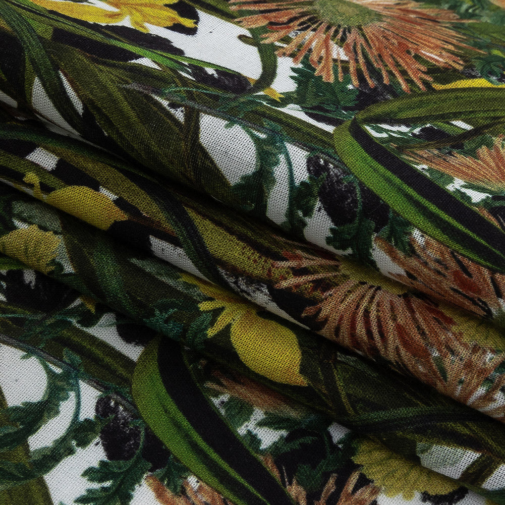Mercerized Organic Egyptian Cotton Voile - Spotted Iris and Chrysanthemums - Toulouse Collection