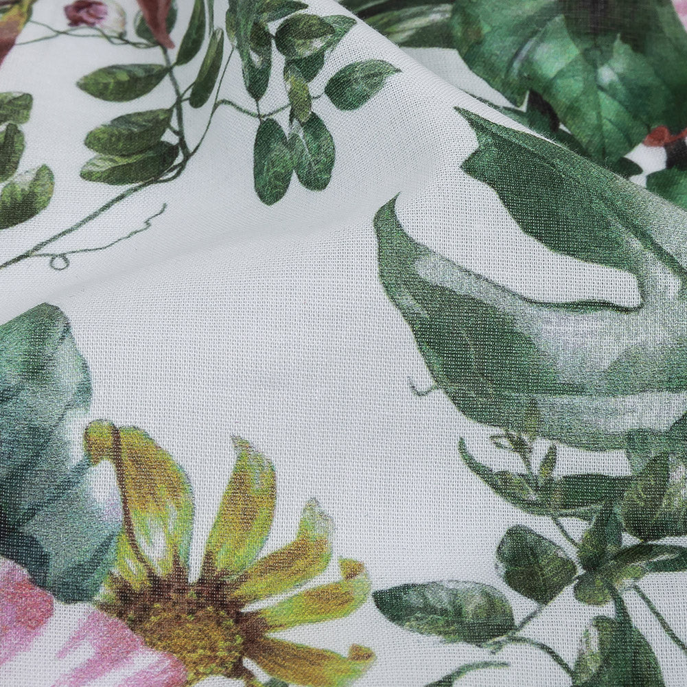 Mercerized Organic Egyptian Cotton Voile - Coral Florals and Foliage - Toulouse Collection