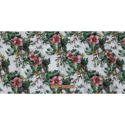 Mercerized Organic Egyptian Cotton Voile - Coral Florals and Foliage - Toulouse Collection