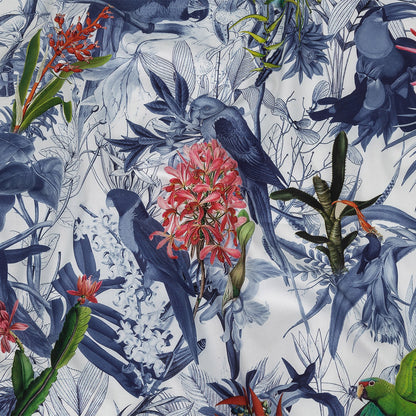 Mercerized Organic Egyptian Cotton Shirting - Blue and White Tropical Birds - Ravello Collection